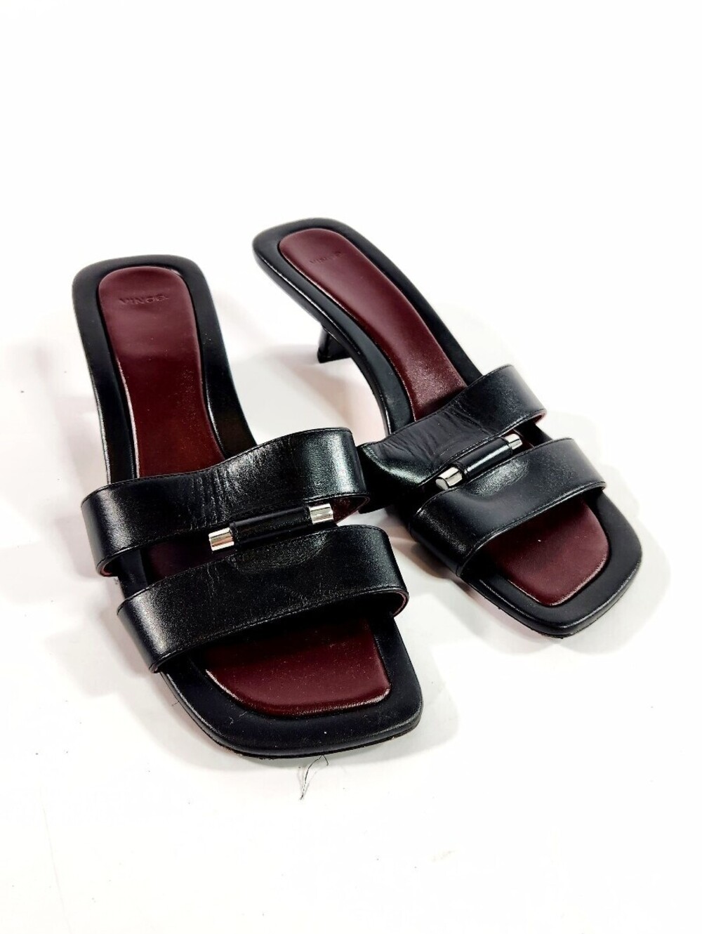 Vince Black Leather Kitten Heel Slide Sandals Size 8M